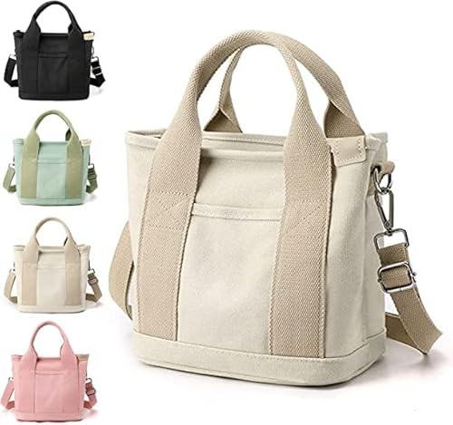 Damen Henkeltaschen Canvas Umhängetasche Tasche Mit Vielen Fächern Handtasche Schultertasche Casual Tragetasche Tote Beutel Henkeltasche für Arbeit Schule Reise Shopper (Off-white) von Zouwel