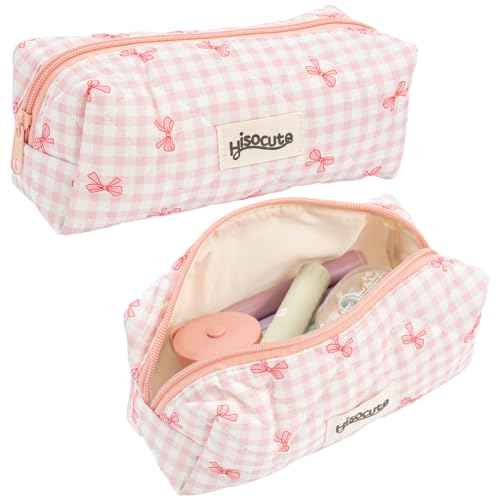 Zouwel Niedliches Federmäppchen für Mädchen, Gestepptes Baumwoll-Federmäppchen mit Schleife, Mäppchen Aesthetic Federmappe,kleine Kosmetiktasche,Buntstift-Box,Teenager Etui Schule Organizer (Rosa) von Zouwel