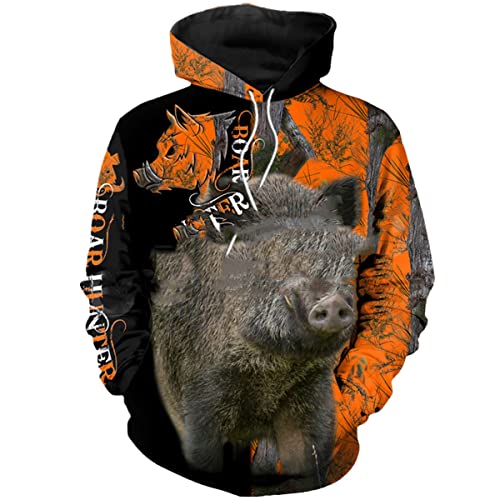 Wildschweinjäger Tier Jagd Camo Tattoo 3D gedruckt Pullover Mode Streetwear Sweatshirt, F1w, XXL von Zouyeeph