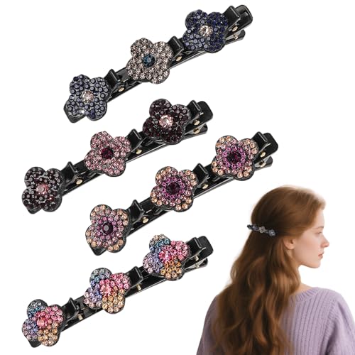 Glitzernde geflochtene Haarspangen mit Kristallstein, 4 Stück, Kolibri-Strass-Haarspange mit Kristallblume, Strass, geflochtene Haarnadeln, glänzend, elegant, Haarstyling-Clips für Frauen und Mädchen Glitzernde geflochtene Haarspangen mit Kristallstein, 4 Stück, Kolibri-Strass-Haarspange mit Kristallblume, Strass, geflochtene Haarnadeln, glänzend, elegant, Haarstyling-Clips für Frauen und Mädchen von Zovator