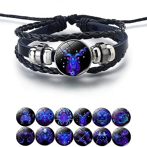 Sternzeichen-Geist-Armband, handgefertigt, gewebt, mehrschichtig, verstellbar, 12 Sternzeichen, PU-Lederarmbänder, Unisex, im Dunkeln leuchtender Sternzeichen-Schmuck (Steinbock) von ZoylLa