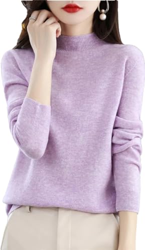Zozogag Damen-Strickpullover Aus Merinowolle Und Kaschmir Mit Rollkragen, Langärmlig, Pullover, Oberteil Light Purple XXL von Zozogag