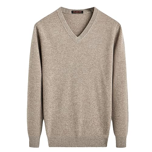 Zozogag Herbst Winter Männer Doppellagig Verdickt 100 Prozent Kaschmir Pullover V-Ausschnitt Gestrickte Dicke Pullover Brown 4XL von Zozogag