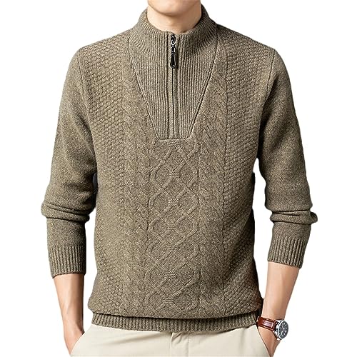 Zozogag Herren-Pullover Aus Festem Kaschmir, Halbhoher Reißverschlusskragen, Gestrickt, Verdickter Pullover khaki9 XL von Zozogag