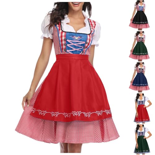 Zqkert Dirndl Damen Elegant Midi Trachtenkleid Trachtenrock Kleid Mittelalter Trachtenmode Dirndelkleider für Oktoberfest Karneval Besondere Anlässe von Zqkert