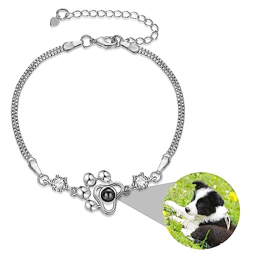 Benutzerdefinierte Bild Armband 925 Sterling Silber Hund Katze Paw Prints Armbänder personalisierte Foto Projektion Armband benutzerdefinierte Haustier Hund Paw Print Keychain für Frauen Männer von ZqlDDayUP