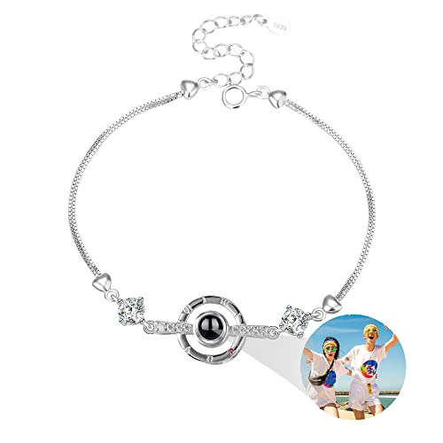 Benutzerdefinierte Foto-Armband runden Charme Armband personalisierte Foto Projektion Armband 925 Sterling Silber 100 Sprachen Ich liebe dich Armreif Memorial Schmuck Geschenk für Frauen Freundin von ZqlDDayUP