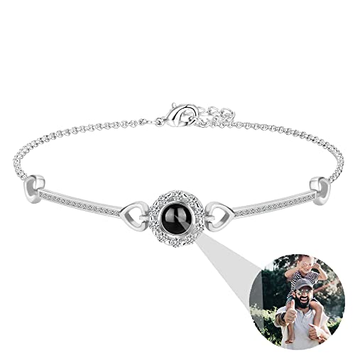 Benutzerdefinierte Foto-Armband runden Charme Armband personalisierte Foto Projektion Armband 925 Sterling Silber 100 Sprachen Ich liebe dich Armreif Memorial Schmuck Geschenk für Frauen Freundin von ZqlDDayUP