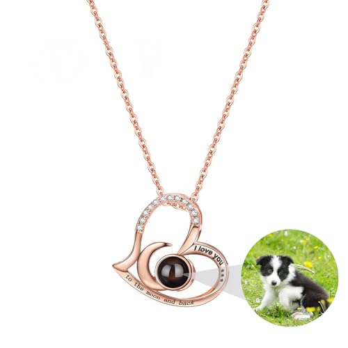 Benutzerdefinierte Foto Halskette mit Bild im Inneren Ich liebe dich zum Mond und zurück Halskette 925 Sterling Silber Liebe Herz Anhänger Halsketten Schmuck Geschenke für Frauen Mutter Frau von ZqlDDayUP