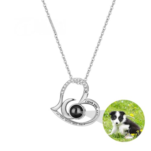 Benutzerdefinierte Foto Halskette mit Bild im Inneren Ich liebe dich zum Mond und zurück Halskette 925 Sterling Silber Liebe Herz Anhänger Halsketten Schmuck Geschenke für Frauen Mutter Frau von ZqlDDayUP