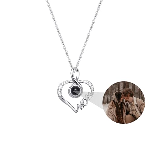 Benutzerdefinierte Foto Projektion Halskette 925 Sterling Silber Ich liebe dich Mom Heart Infinity Anhänger Halskette personalisierte Mütter Tag Valentinstag Geburtstag Schmuck Geschenke für Mama Oma von ZqlDDayUP