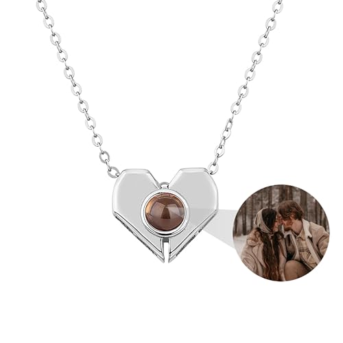 Benutzerdefinierte Foto Projektion Halskette Personalisierte Herz-Halskette mit Bild Sterling Silber Halskette Bild Halskette Liebe Erinnerung Anhänger Romantische Schmuck Geschenke für Frauen von ZqlDDayUP