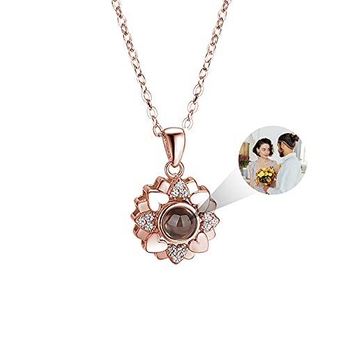 Benutzerdefinierte Foto Projektion Halskette Sonnenblume Halskette mit Bild im Inneren 925 Sterling Silber Daisy Blume Charme Kette Anhänger Halskette personalisierten Schmuck Geschenke für Frauen von ZqlDDayUP