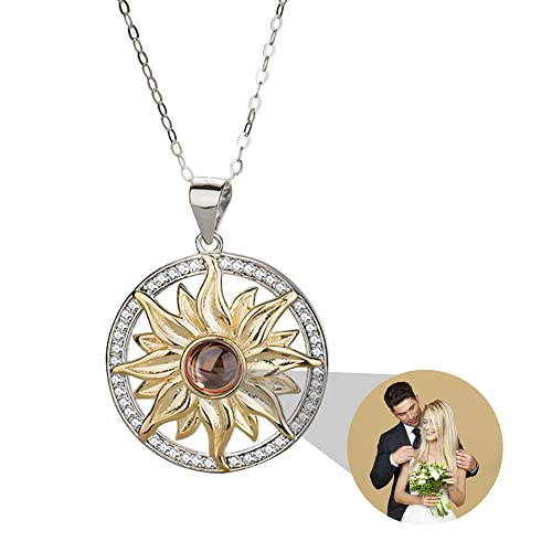 Benutzerdefinierte Foto Projektion Halskette Sonnenblume Halskette mit Bild im Inneren 925 Sterling Silber Daisy Blume Charme Kette Anhänger Halskette personalisierten Schmuck Geschenke für Frauen von ZqlDDayUP