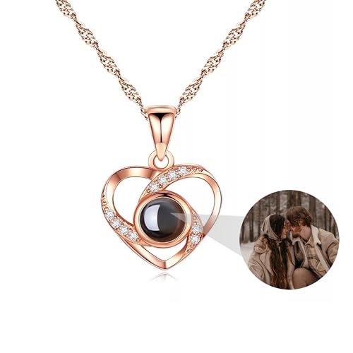 Benutzerdefinierte Foto Projektion Halskette mit Bild innen personalisierte Herz Foto Halskette S925 Sterling Silber Herz Anhänger Halskette Bild Halskette Liebe Memorial Geschenke für Frauen von ZqlDDayUP