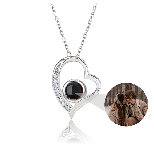 Benutzerdefinierte Foto Projektion Halskette mit Bild innen personalisierte Herz Foto Halskette S925 Sterling Silber Herz Anhänger Halskette Bild Halskette Liebe Memorial Geschenke für Frauen von ZqlDDayUP