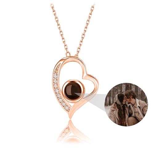 Benutzerdefinierte Foto Projektion Halskette mit Bild innen personalisierte Herz Foto Halskette S925 Sterling Silber Herz Anhänger Halskette Bild Halskette Liebe Memorial Geschenke für Frauen von ZqlDDayUP