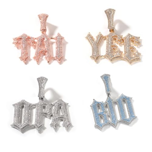 Benutzerdefinierte Iced Out Letter Anhänger Personalisierte Initial Letter Anhänger Hip Hop Name Halskette mit Tennis Kette Bunte Diamanten Customized Nameplate Schmuck Geschenke für Männer Frauen von ZqlDDayUP