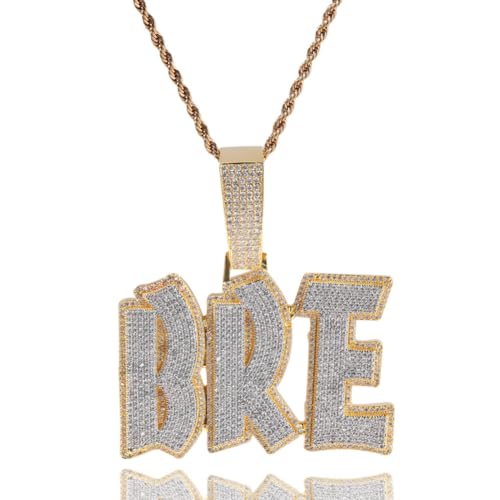 Benutzerdefinierte Name Halskette Iced Out Chain Personalisierte Initial Letter Anhänger Halskette A-Z Nameplate Letter Anhänger Charms Hip Hop Schmuck mit Rope Chain/Tennis Chain für Männer Frauen von ZqlDDayUP