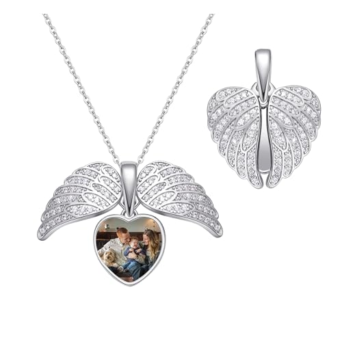 Bild-Halskette Personalisierte Herz-Foto-Engelsflügel-Anhänger Individueller Liebesherz-Anhänger-Halskette Individueller Erinnerungs-Schmuck Geschenke für Freundin, Ehefrau, Mutter, Großmutter von ZqlDDayUP
