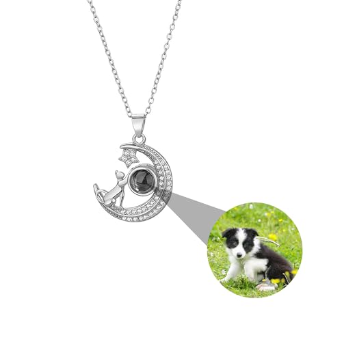 Bild-Halskette Personalisierter Foto-Projektionsanhänger mit Bild im Inneren Individuell gestaltbarer Bild-Mond-Stern-Anhänger Schöne Katzen-auf-dem-Mond-Halskette für Frauen, romantischer Schmuck von ZqlDDayUP