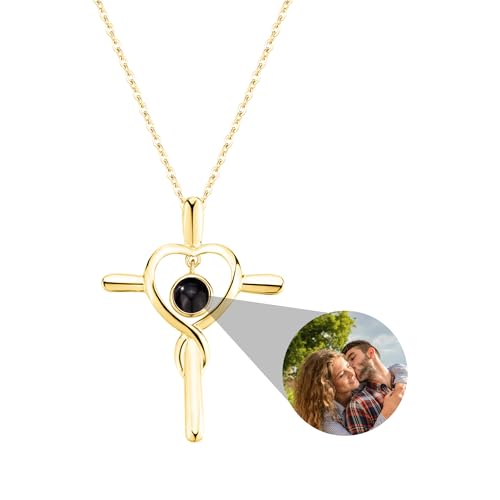 Bild-Halskette personalisierte Foto Projektion Halskette mit Bild im Inneren Kreuz Halskette Ich liebe dich Herz Unendlichkeit Kreuz Anhänger Halskette religiösen Schmuck Geschenke für Frauen von ZqlDDayUP
