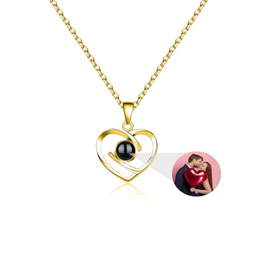Bild-Halskette personalisierte Projektion Halskette mit Bild benutzerdefinierte Foto Liebe Herz-Anhänger-Halskette personalisierte Bild versteckt Memorial Halskette Ich liebe dich Halskette Frauen von ZqlDDayUP