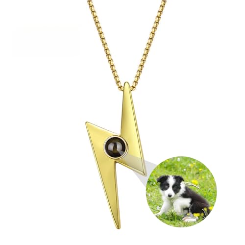 Blitz Bolt Halskette Personalisierte Foto Projektion Halskette benutzerdefinierte Bild Donner Anhänger Halsketten 925 Sterling Silber Punk Kette benutzerdefinierte Schmuck Geschenke für Männer von ZqlDDayUP