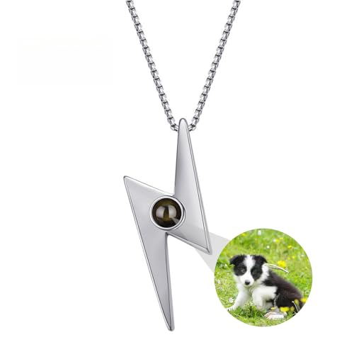 Blitz Bolt Halskette Personalisierte Foto Projektion Halskette benutzerdefinierte Bild Donner Anhänger Halsketten 925 Sterling Silber Punk Kette benutzerdefinierte Schmuck Geschenke für Männer von ZqlDDayUP