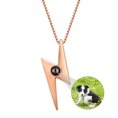 Blitz Bolt Halskette Personalisierte Foto Projektion Halskette benutzerdefinierte Bild Donner Anhänger Halsketten 925 Sterling Silber Punk Kette benutzerdefinierte Schmuck Geschenke für Männer von ZqlDDayUP