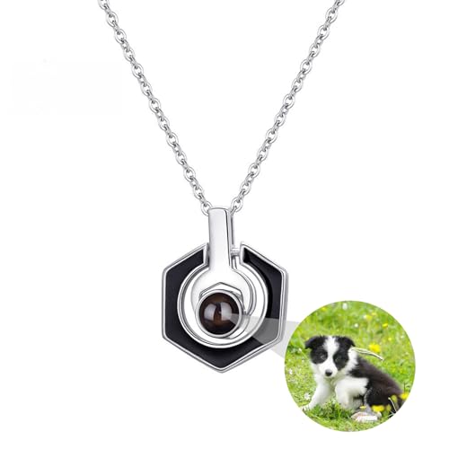 Blitz Bolt Halskette Personalisierte Foto Projektion Halskette benutzerdefinierte Bild Donner Anhänger Halsketten 925 Sterling Silber Punk Kette benutzerdefinierte Schmuck Geschenke für Männer von ZqlDDayUP