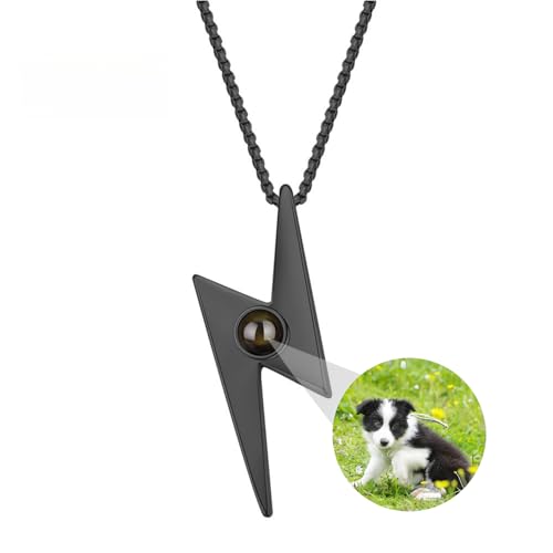Blitz Bolt Halskette Personalisierte Foto Projektion Halskette benutzerdefinierte Bild Donner Anhänger Halsketten 925 Sterling Silber Punk Kette benutzerdefinierte Schmuck Geschenke für Männer von ZqlDDayUP