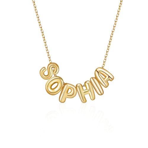 Bubble Letter Halskette für Frauen, benutzerdefinierte Buchstaben Halskette Customized Name Halskette 18k vergoldet Name Anhänger Halskette Alphabet Initialen Halsketten für Teenager Mädchen von ZqlDDayUP