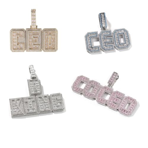Custom Iced Out Letter Anhänger Personalisierte Initiale Name Halskette Bunte Diamanten Name Kette Anhänger Name Halskette Namensschild mit Tennis Kette Hip Hop Schmuck Geschenk für Männer Frauen von ZqlDDayUP