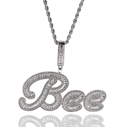 Iced Out Kette für Herren Custom Letters Tennis Halskette Personalisierter Anfangsbuchstabe Anhänger Namenskette Zirkonia Charm Anhänger mit Seil/Tenniskette Hip Hop Schmuck für Damen Herren von ZqlDDayUP