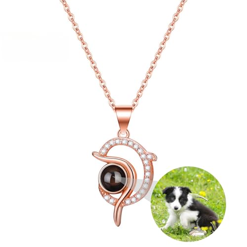 Individuell gestaltbare Bild-Halskette Personalisierte süße Delfin-Anhänger-Halskette – Gravierbarer Foto-Projektionsschmuck für Frauen, bedeutungsvolles Geschenk für Mutter, Ehefrau, Freundin von ZqlDDayUP