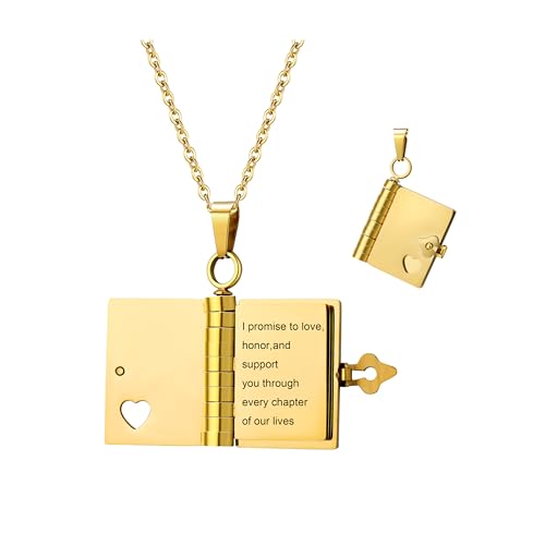 Individuelle Halskette mit geheimer Botschaft Personalisierte Buch-Anhänger-Halskette Öffnbarer mehrschichtiger Buch-Anhänger mit 6 Seiten gravierten Informationen, romantisches Schmuckgeschenk von ZqlDDayUP