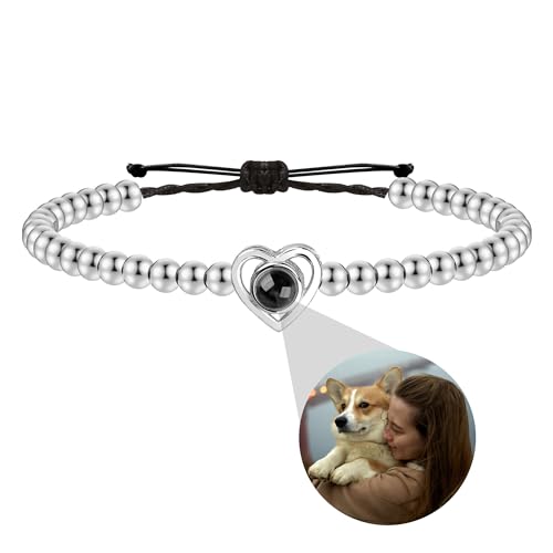 Individuelles Armband mit Bild innen personalisierte Foto Projektion Armband Ich liebe dich Bild Armband verstellbare Seil Armbänder Herz Charme Armband Paare Armbänder für Paar beste Freundin von ZqlDDayUP