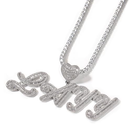 Personalisierte Anfangsbuchstaben-Anhänger Ketten Iced Out Ketten Hip Hop Baguette Diamant A-Z benutzerdefinierte Name Herz Buchstaben Anhänger Halskette Hip Hop Schmuck Geschenk für Männer Frauen von ZqlDDayUP