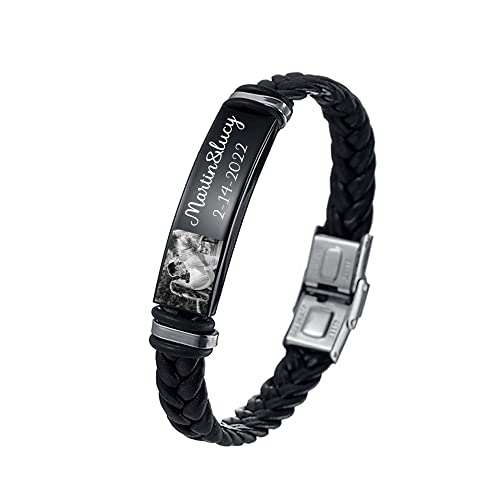 Personalisierte Foto-Armbänder für Männer, benutzerdefinierte Foto-Armband graviert mit Namen Datum Bild Armband Edelstahl ID Armband Customized Vatertag Schmuck Geschenke für Papa Boyfriend von ZqlDDayUP