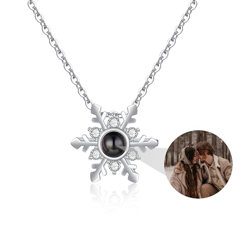 Personalisierte Foto-Halskette Personalisierte Foto Projektion Halskette mit Bild innen Schneeflocke Anhänger Halskette Sterling Silber Bild Halskette benutzerdefinierte Schmuck Geschenke für Frauen von ZqlDDayUP