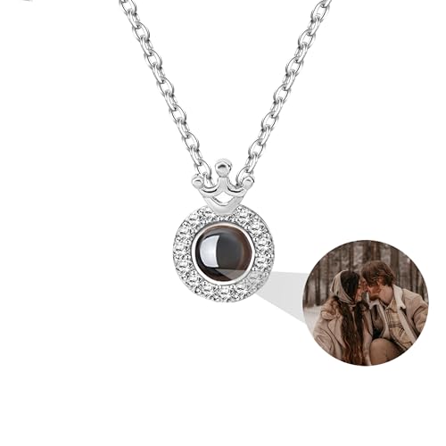 Personalisierte Foto-Halskette personalisierte Foto Projektion Halskette Königin Krone Anhänger Halskette mit Bild innen benutzerdefinierte Bild Halskette Schmuck Geschenke für Frauen Mädchen Frau von ZqlDDayUP