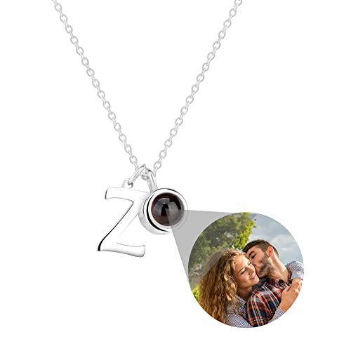 ZqlDDayUP Personalisierte Foto Projektion Halskette Ich liebe dich 925 Sterling Silber Initial Halskette 26 Buchstaben Anhänger mit Bild benutzerdefinierte Foto Choker Kette für Frauen von ZqlDDayUP