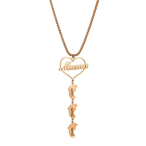 ZqlDDayUP Personalisierte Mom Geschenke für Mutter Name Halskette mit 1-6 Kind Name benutzerdefinierte gravierte Baby Füße Charme Herzform Edelstahl personalisierte Muttertag Halskette Geschenk von ZqlDDayUP