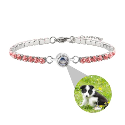 Personalisiertes Armband mit Bild innen benutzerdefinierte Kreis Foto Projektion Armband 100 Sprachen Ich liebe dich Armband Cubic Zirkonia Charm Armband Klassische Tennis-Armband für Frauen Männer von ZqlDDayUP