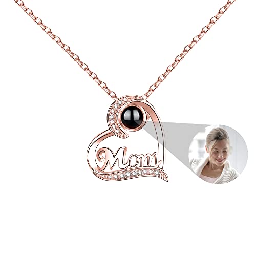 ZqlDDayUP Benutzerdefinierte Bild Halskette Foto Projektion Halskette personalisierte Geschenke für Mama 925 Sterling Silber Herz Mama Halskette Schmuck Geschenke für Mama Oma Frau von Tochter Sohn von ZqlDDayUP