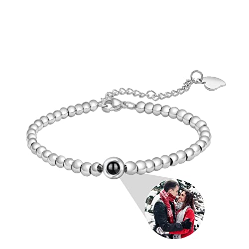 ZqlDDayUP Benutzerdefinierte Foto Projektion Armband Personalisierte Foto-Armband Kreis Foto Armband Ich liebe dich Bild Armband Paare Armbänder mit Bild innen, Perlen Armbänder für Männer Frauen von ZqlDDayUP