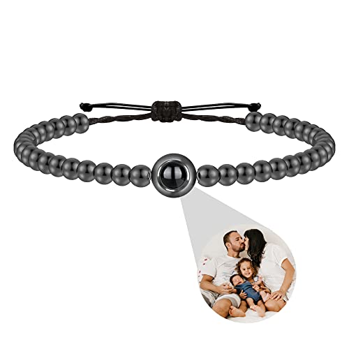 ZqlDDayUP Benutzerdefinierte Foto Projektion Armband Personalisierte Foto-Armband Kreis Foto Armband Ich liebe dich Bild Armband Paare Armbänder mit Bild innen, Perlen Armbänder für Männer Frauen von ZqlDDayUP