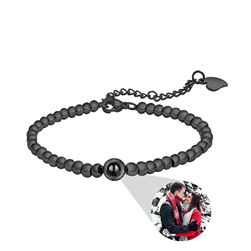 ZqlDDayUP Benutzerdefinierte Foto Projektion Armband Personalisierte Foto-Armband Kreis Foto Armband Ich liebe dich Bild Armband Paare Armbänder mit Bild innen, Perlen Armbänder für Männer Frauen von ZqlDDayUP