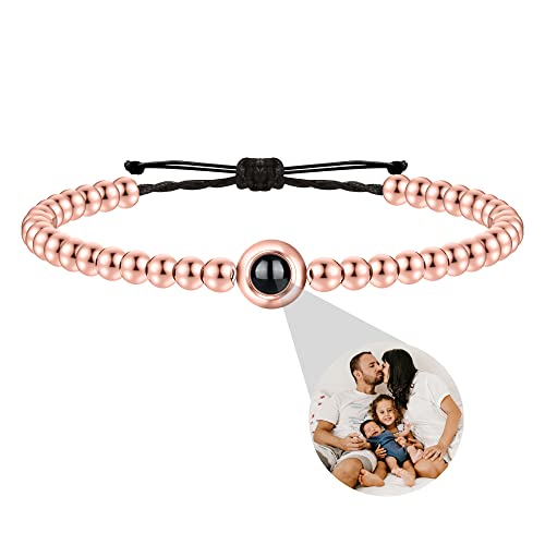 ZqlDDayUP Benutzerdefinierte Foto Projektion Armband Personalisierte Foto-Armband Kreis Foto Armband Ich liebe dich Bild Armband Paare Armbänder mit Bild innen, Perlen Armbänder für Männer Frauen von ZqlDDayUP